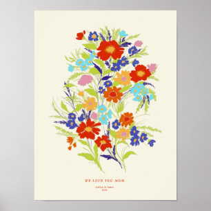 Retro Wallpaper Wildflower Art Print with Text ポスター