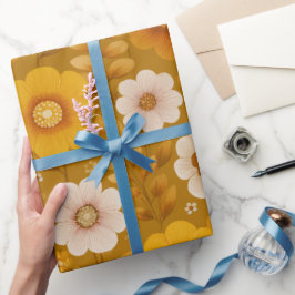 Retro Warm Tone Flower Mustard Floral Pattern ラッピングペーパー