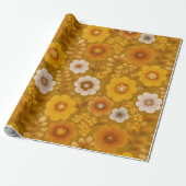 Retro Warm Tone Flower Mustard Floral Pattern ラッピングペーパー (アンロールド)