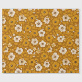 Retro Warm Tone Flower Mustard Floral Pattern ラッピングペーパー (フラット)