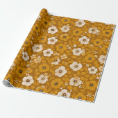 Retro Warm Tone Flower Mustard Floral Pattern ラッピングペーパー (アンロールド)