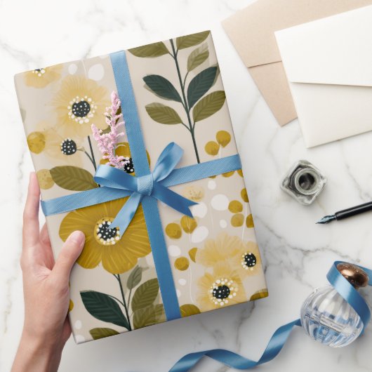 Retro Warm Tone Flower Mustard Floral Pattern ラッピングペーパー (ギフト)