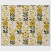 Retro Warm Tone Flower Mustard Floral Pattern ラッピングペーパー (フラット)