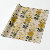 Retro Warm Tone Flower Mustard Floral Pattern ラッピングペーパー (アンロールド)