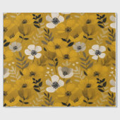 Retro Warm Tone Flower Mustard Floral Pattern ラッピングペーパー (フラット)