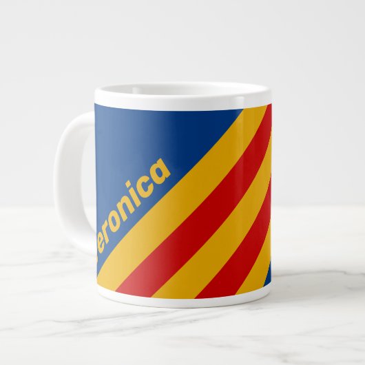 Retro Warmhearted Stripes with Name ジャンボコーヒーマグカップ (正面左)