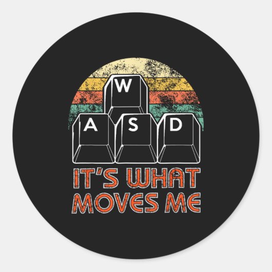 Retro Wasd Gaming Keys Funny Pc Gamer Design  ラウンドシール (正面)