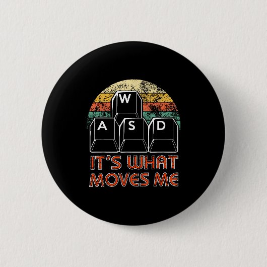 Retro Wasd Gaming Keys Funny Pc Gamer Design  缶バッジ (正面)