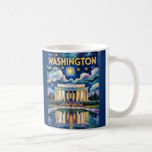 Retro Washington DC Lincoln Memorial Van Gogh Art コーヒーマグカップ (右)