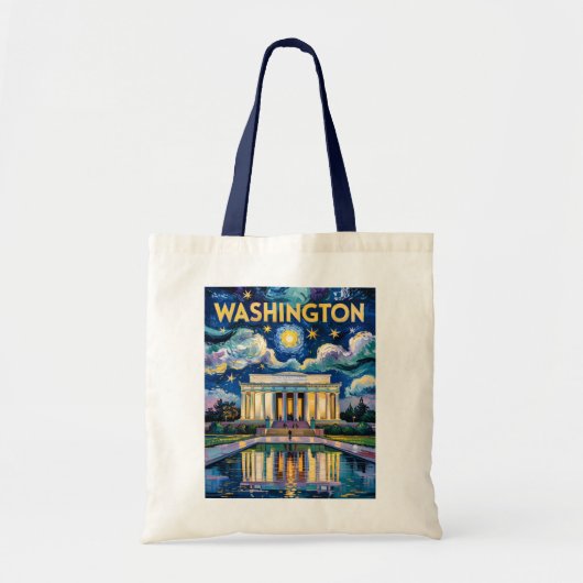 Retro Washington DC Lincoln Memorial Van Gogh Art トートバッグ (正面)