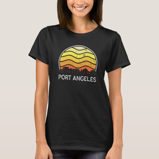 Retro Washington Port Angeles Visitors Skyline Vin Tシャツ (正面)