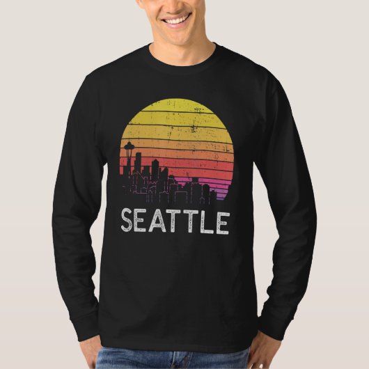 Retro Washington Seattle Skyline Vintage Urban Bui Tシャツ (正面)