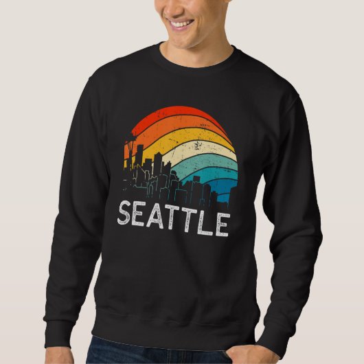 Retro Washington Seattle Skyline Vintage Urban Sky スウェットシャツ (正面)