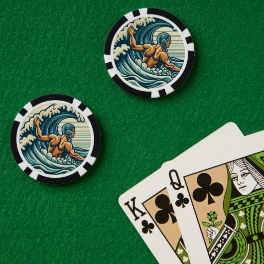 Retro Water-polo Player Poker Chips ポーカーチップ (ポーカーテーブル (ダブル))