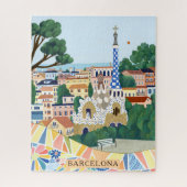 Retro Watercolor Barcelona Spain Travel ジグソーパズル (縦)