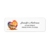 Retro Watercolor Heart Beach Label ラベル (正面)