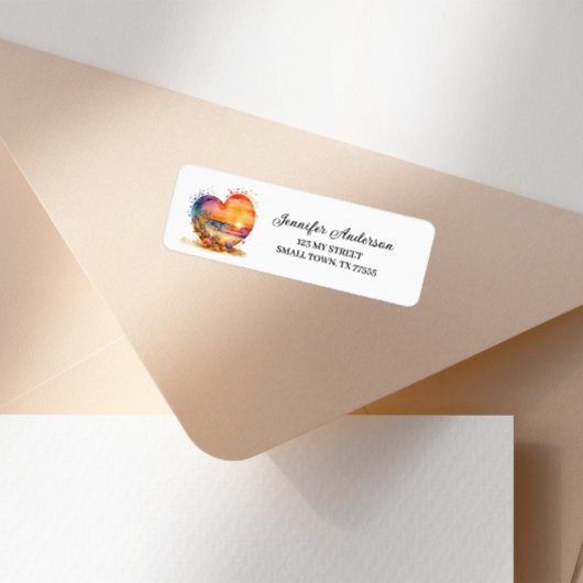 Retro Watercolor Heart Beach Label ラベル