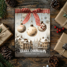 Retro Watercolor Neutral Colors Christmas Scene