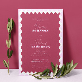 Retro Wave Magenta Pink Modern Script Bold Wedding 招待状