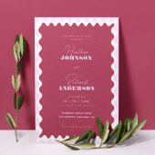 Retro Wave Magenta Pink Modern Script Bold Wedding 招待状