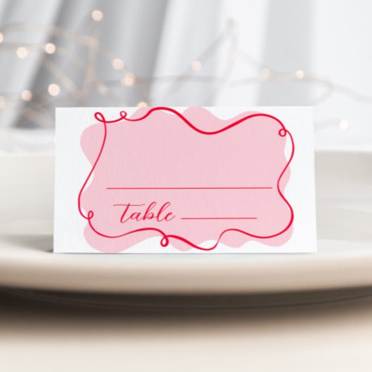 Retro wave pink and red bridal shower place card
