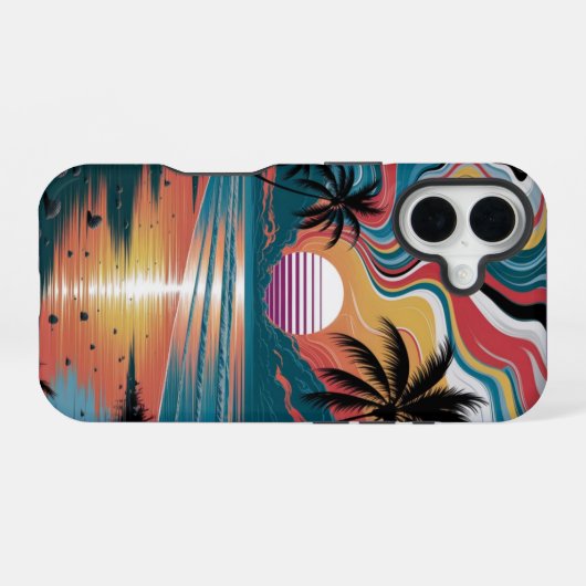 Retro Wave Sunset iPhone 16ケース (裏面横)
