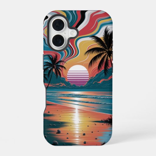 Retro Wave Sunset iPhone 16ケース (裏面)