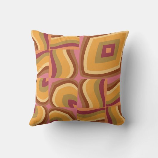Retro Wavy Abstract Pattern – 70s Inspired Geometr クッション (裏面)