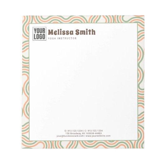 Retro Wavy Abstract Pattern Business Logo Notepad ノートパッド (正面)