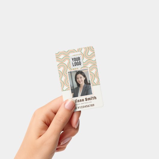 Retro Wavy Abstract Pattern Photo ID Badge バッジ (手持ち)