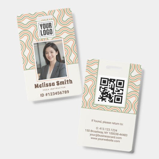 Retro Wavy Abstract Pattern Photo ID Badge バッジ (正面＆裏面)