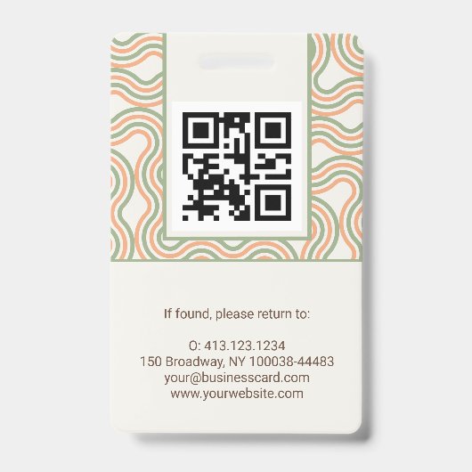 Retro Wavy Abstract Pattern Photo ID Badge バッジ (裏面)