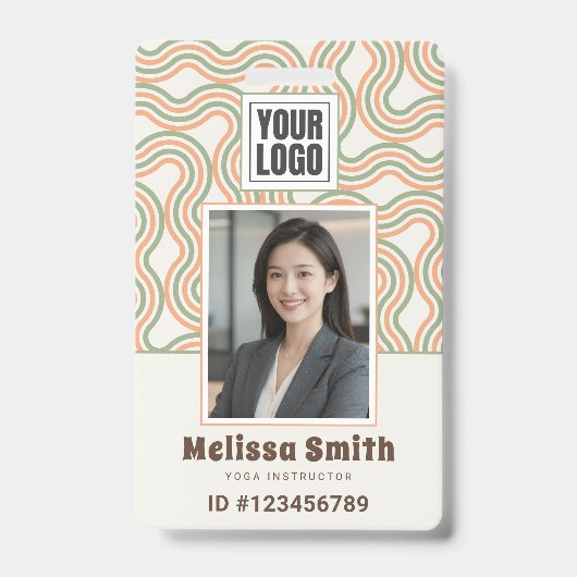 Retro Wavy Abstract Pattern Photo ID Badge バッジ (正面)