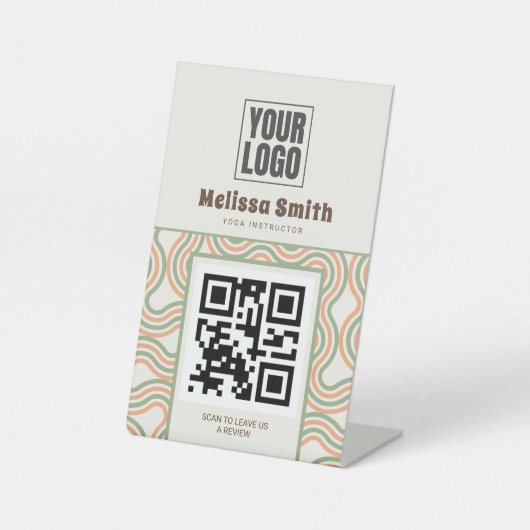 Retro Wavy Abstract Pattern QR Code Pedestal 台座サイン (正面)