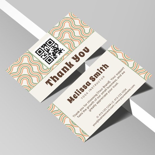 Retro Wavy Abstract QR Code Business Thank You エンクロージャーカード