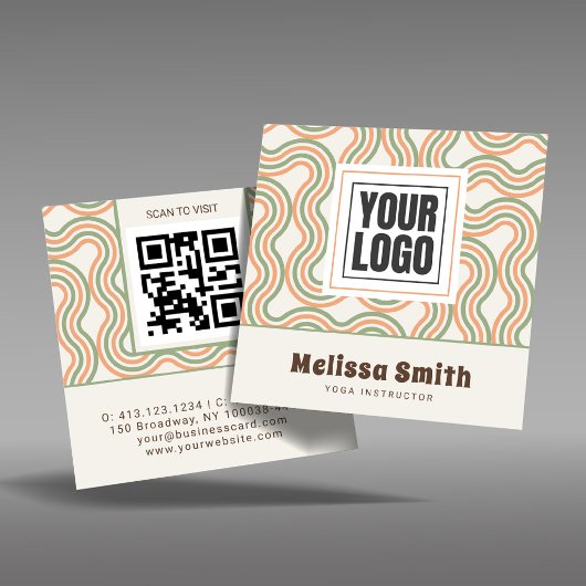 Retro Wavy Abstract Square QR Code  スクエア名刺