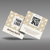 Retro Wavy Abstract Square QR Code  スクエア名刺