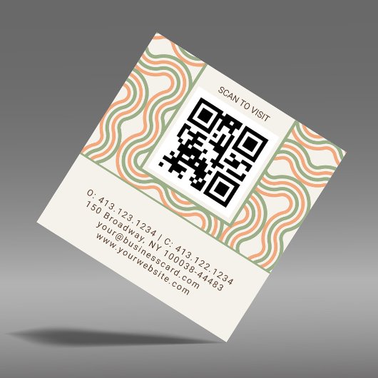 Retro Wavy Abstract Square QR Code  スクエア名刺