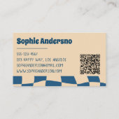 Retro Wavy Checkerboard Funky Blue Beige 名刺 (裏面)