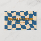 Retro Wavy Checkerboard Funky Blue Beige 名刺 (正面)