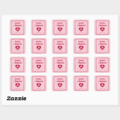 Retro Wavy Frame Red Pink Cupid Heart Wedding スクエアシール (シート)