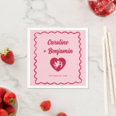 Retro Wavy Frame Red Pink Cupid Heart Wedding スタンダードカクテルナプキン (インサイチュ)