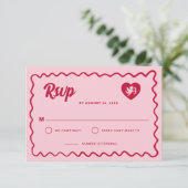 Retro Wavy Frame Red Pink Cupid Heart Wedding 出欠カード (スタンド正面)