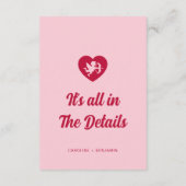 Retro Wavy Frame Red Pink Cupid Wedding Details エンクロージャーカード (裏面)