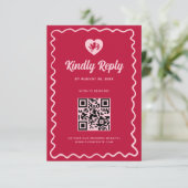 Retro Wavy Frame Red Pink Cupid Wedding QR Code 出欠カード (スタンド正面)