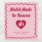 Retro Wavy Match Made In Heaven Cupid Wedding ワインラベル (シングルラベル)