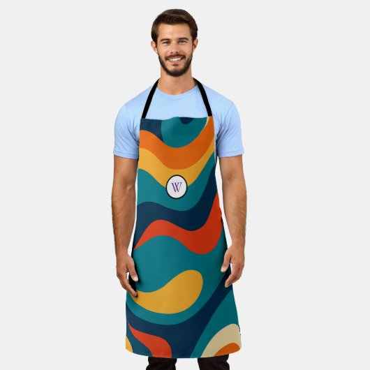 Retro Wavy Pattern Modern Abstract  エプロン (着用した状態)