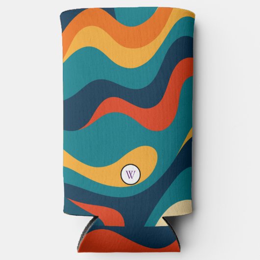 Retro Wavy Pattern Modern Abstract  スリム缶クーラー (正面)