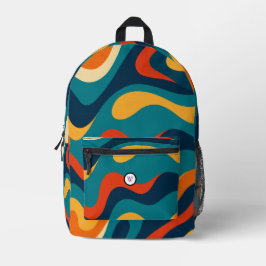 Retro Wavy Pattern Modern Abstract  プリントバックパック