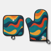 Retro Wavy Pattern Modern Abstract  鍋つかみ&鍋敷きセット (正面)